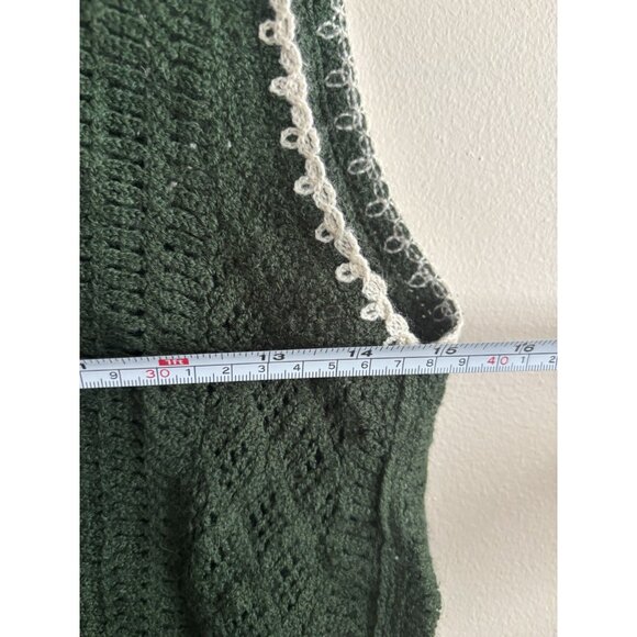 Crochet Knit Green Sleeveless Sweater Floral V-neck Vest Top Small Cropped - Picture 5 of 9